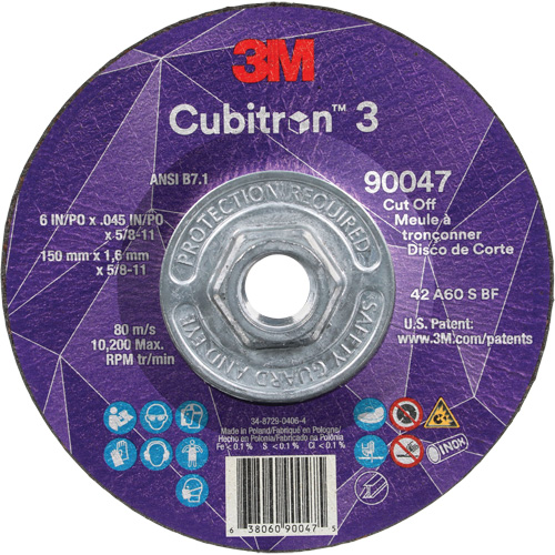 Cubitron 3 Cut-Off Wheel, 6" x 0.045", 5/8"-11 Arbor, Type T27, Ceramic, 10200 RPM Equipex