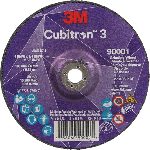 Cubitron 3 Depressed Centre Grinding Wheel, 4" x 1/4", 3/8" Arbor, Ceramic, Type T27 Equipex