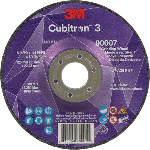 Cubitron 3 Depressed Centre Grinding Wheel, 5" x 1/4", 7/8" Arbor, Ceramic, Type T27 Equipex