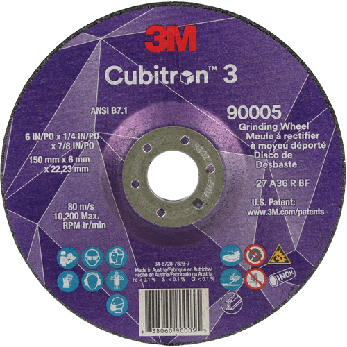 Meule a moyeu d&eacute;port&eacute; Cubitron 3, 6" x 1/4", Arbre 7/8", C&eacute;ramique, Type T27 Equipex