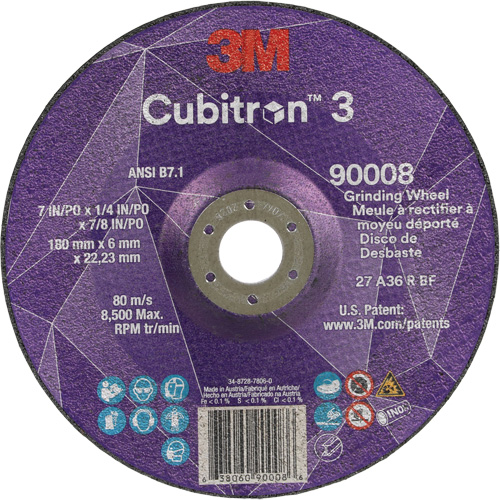 Cubitron 3 Depressed Centre Grinding Wheel, 7" x 1/4", 7/8" Arbor, Ceramic, Type T27 Equipex