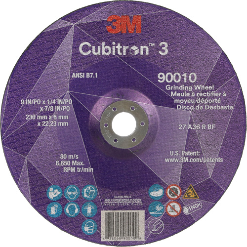 Meule a moyeu d&eacute;port&eacute; Cubitron 3, 9" x 1/4", Arbre 7/8", C&eacute;ramique, Type T27 Equipex