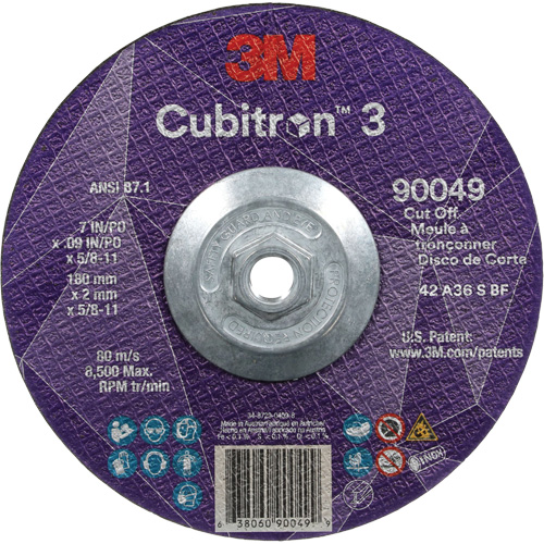 Meule &agrave; tronçonner Cubitron 3, 7" x 0,09", Arbre de 5/8"-11, Type T27, C&eacute;ramique, 8500 Tr/min Equipex
