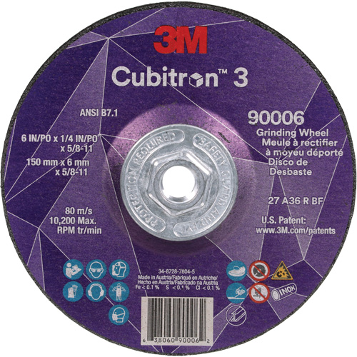 Cubitron 3 meule a moyeu d&eacute;port&eacute;, 6" x 0,25", Arbre 5/8"-11, C&eacute;ramique, Type T27 Equipex