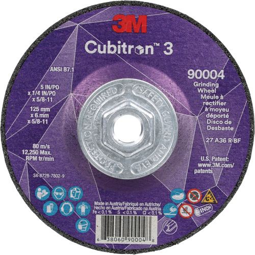 Cubitron 3 meule a moyeu d&eacute;port&eacute;, 5" x 0,25", Arbre 5/8"-11, C&eacute;ramique, Type T27 Equipex