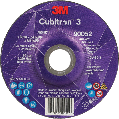 Cubitron 3 Cut-Off Wheel, 5" x 0.04", 7/8" Arbor, Type 27, Ceramic, 60 RPM Equipex