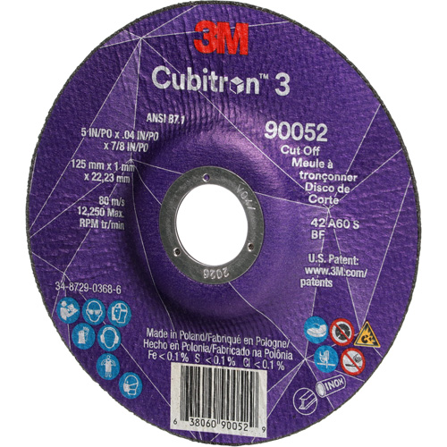 Cubitron 3 Cut-Off Wheel, 5" x 0.04", 7/8" Arbor, Type 27, Ceramic, 60 RPM Equipex