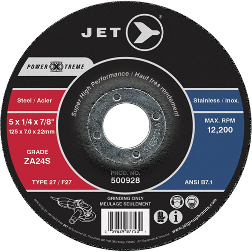 Power-Xtreme ZA24S Grinding Wheel, 4-1/2" x 1/4", 7/8" Arbor, Type 27 Equipex