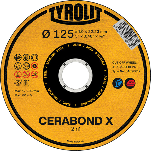 Cerabond X Cut-Off Wheel, 5" x 0.04", 7/8" Arbor, Ceramic Equipex