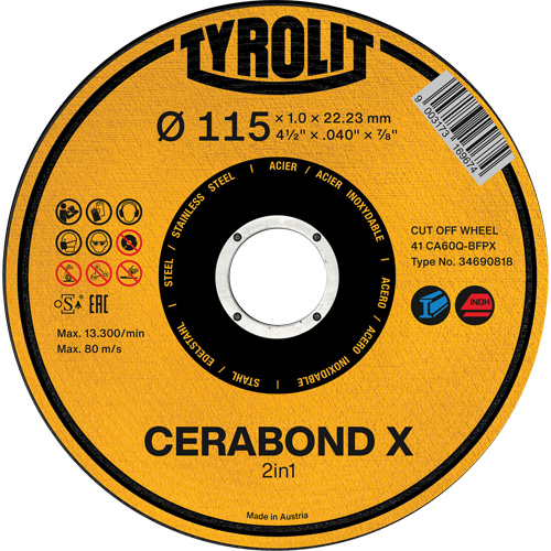 CA60Q-BFPX CERABOND X Cut-Off Wheel, 4-1/2" x 0.039", 7/8" Arbor, Type 1 Equipex