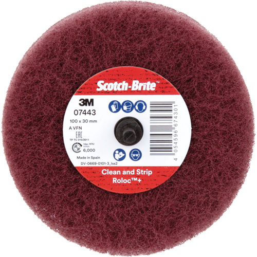 Roue de ponçage &agrave; usage g&eacute;n&eacute;ral Scotch-Brite Roloc Plus, 4" dia. Equipex