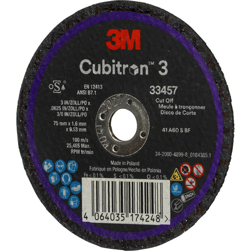 Cubitron 3 Cut-Off Wheel, 3" x 0.063", 3/8" Arbor, Ceramic Equipex