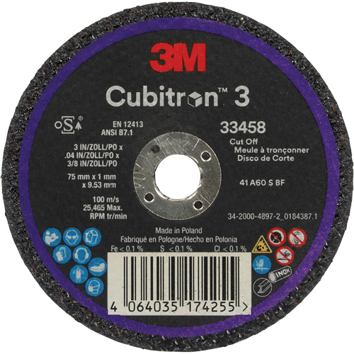 Cubitron 3 Cut-Off Wheel, 3" x 0.039", 3/8" Arbor, Ceramic Equipex