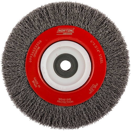 Crimped Bench Wheel, 6" Dia., 0.014" Fill, 1/2"-2 Arbor Equipex