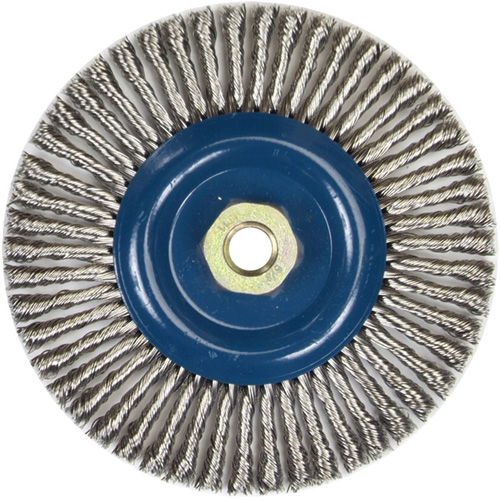 Stringer Bead Knot Wire Brush For Angle Grinders, 6" Dia., 0.02" Fill, 5/8"-11 Arbor, Stainless Steel Equipex