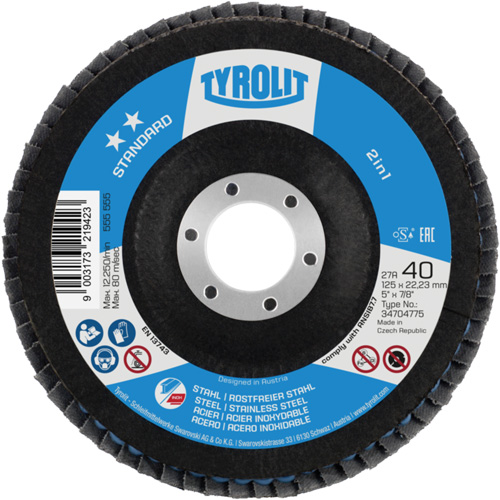 2-in-1 Flap Disc, 4-1/2" x 22.5 mm, Type 27A, 60 Grit, Ceramic Alumina Equipex