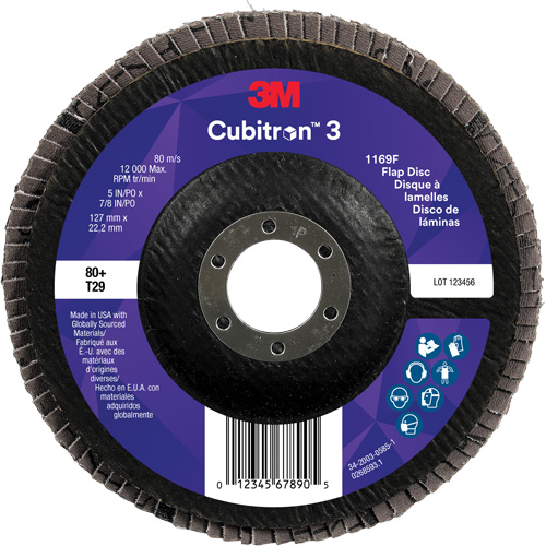 Cubitron 3 Conical  Flap Disc 1169F, 5" x 7/8", Type T29, 80+ Grit, Ceramic Equipex
