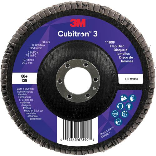 Cubitron 3 Conical  Flap Disc 1169F, 5" x 7/8", Type T29, 60+ Grit, Ceramic Equipex