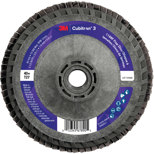 Cubitron 3 Flat Flap Disc with Quick Change 1169F, 4-1/2" x 5/8"-11, Type T27, 40+ Grit, Ceramic Equipex