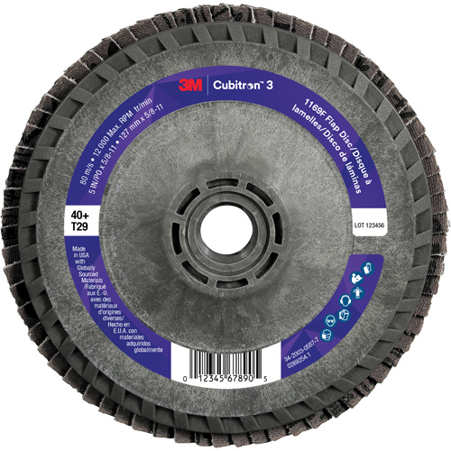 Cubitron 3 Conical  Flap Disc with Quick Change 1169F, 5" x 5/8"-11, Type T29, 40+ Grit, Ceramic Equipex