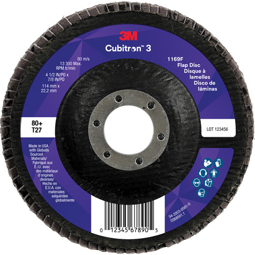 Disque &agrave; lamelles plate 1169F Cubitron 3, 4-1/2" x 7/8", Type T27, Grain 80+, C&eacute;ramique Equipex