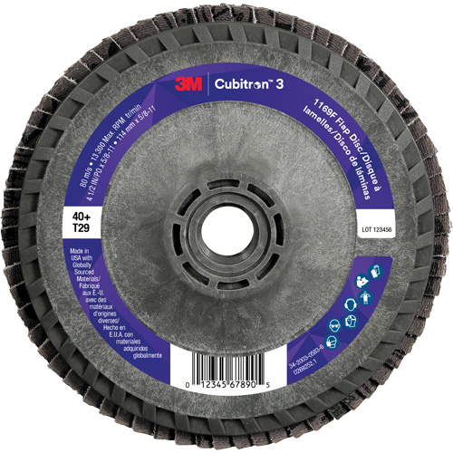 Cubitron 3 Conical  Flap Disc with Quick Change 1169F, 4-1/2" x 5/8"-11, Type T29, 40+ Grit, Ceramic Equipex