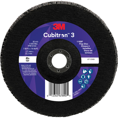 Cubitron 3 Flat Flap Disc 1169F, 7" x 7/8", Type T27, 40+ Grit, Ceramic Equipex