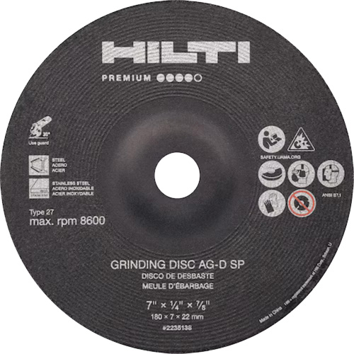 AG-D SP Premium Grinding Wheels, 5" x 1/4", 7/8" Arbor, Zirconium, Type 27 Equipex