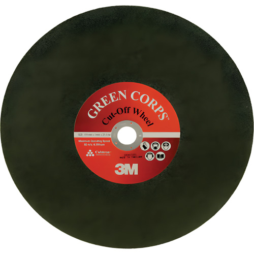 Green Corps Cut Off Wheel, 13-9/10" x 0.118", 1" Arbor, Ceramic, 20000 RPM Equipex