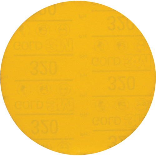 Hookit Gold Abrasive Disc, 6" Dia., 320 Grit, Aluminum Oxide, C-Weight Equipex