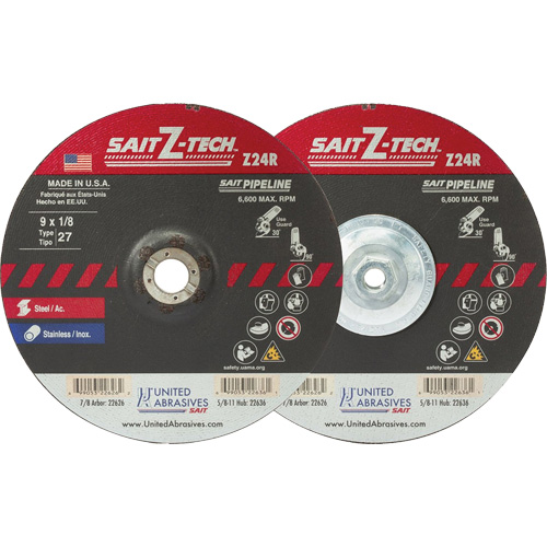 Sait Z-Tech Pipeline High Performance Wheel, 7" x 1/8", 5/8"-11 Arbor, Zirconium, Type 27 Equipex