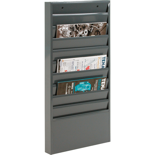 Literature Storage Racks, Stationary, 10 Slots, Steel, 13-1/8" W x 2" D x 26-1/4" H Equipex