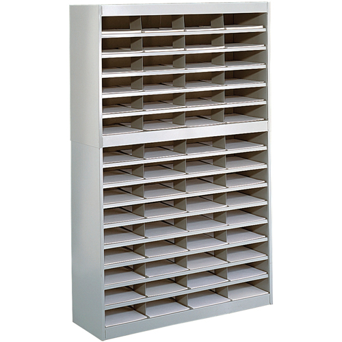 Casiers pour documentation &agrave; service intensif, Stationnaire, 60 fentes, Acier, 37-1/2" la x 12-3/4" p x 60" h Equipex