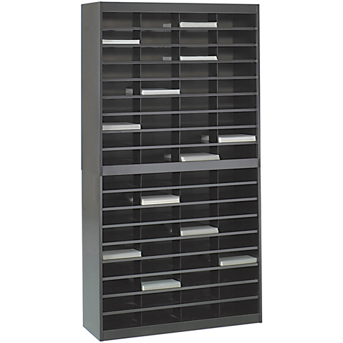 Casiers pour documentation &agrave; service intensif, Stationnaire, 72 fentes, Acier, 37-1/2" la x 12-3/4" p x 71" h Equipex