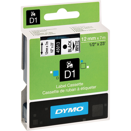 D1 Label Cassette, 12 mm x 23', Black on White Equipex