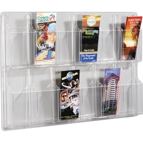 Literature Displays, Wall Mount, 12 Slots, Plastic, 30" W x 2" D x 20-3/8" H Equipex