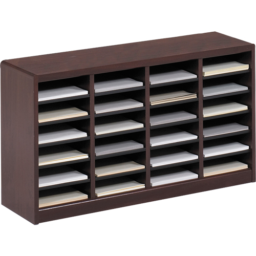 E-Z Stor&reg; Literature Organizer, Stationary, 24 Slots, Wood, 40" W x 11-3/4" D x 23" H Equipex