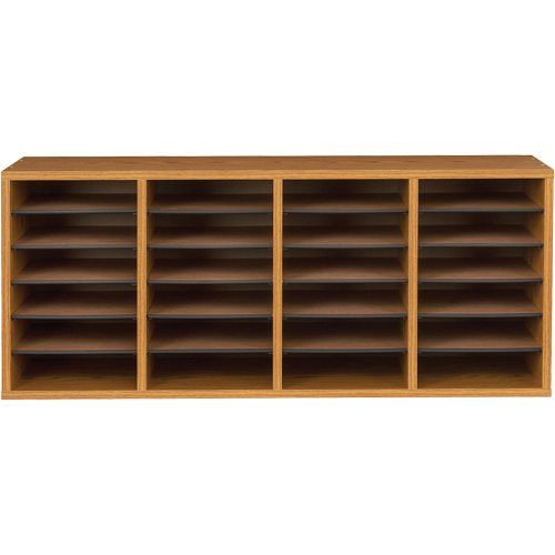 Casier &agrave; compartiments r&eacute;glable pour documentation, Stationnaire, 24 fentes, Bois, 39-1/4" la x 11-3/4" p x 16-1/4" h Equipex