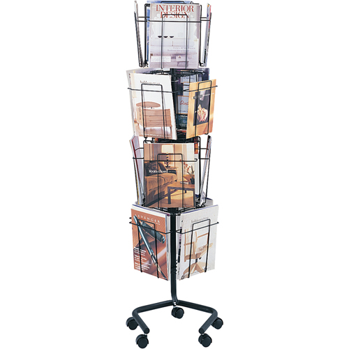 Pr&eacute;sentoirs pivotants pour documentation, Rotatif, 16 fentes, Fil m&eacute;tallique, 15" la x 15" p x 60" h Equipex