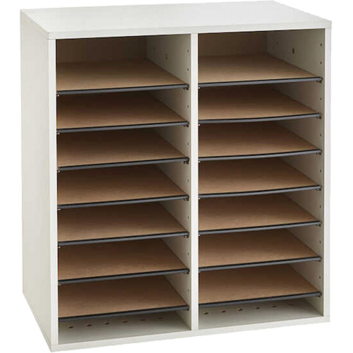 Casier &agrave; compartiments r&eacute;glable pour documentation, Stationnaire, 16 fentes, Bois, 19-1/2" la x 11-3/4" p x 21" h Equipex
