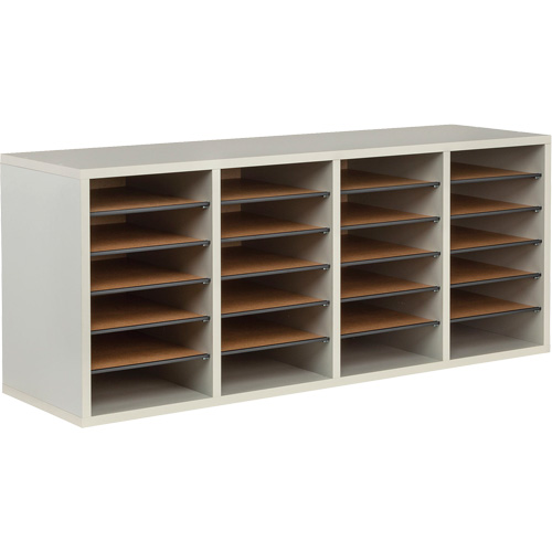 Adjustable Compartment Literature Organizer, Stationary, 24 Slots, Wood, 39-1/4" W x 11-3/4" D x 16-1/4" H Equipex
