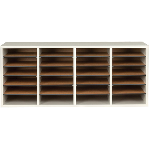 Adjustable Compartment Literature Organizer, Stationary, 24 Slots, Wood, 39-1/4" W x 11-3/4" D x 16-1/4" H Equipex