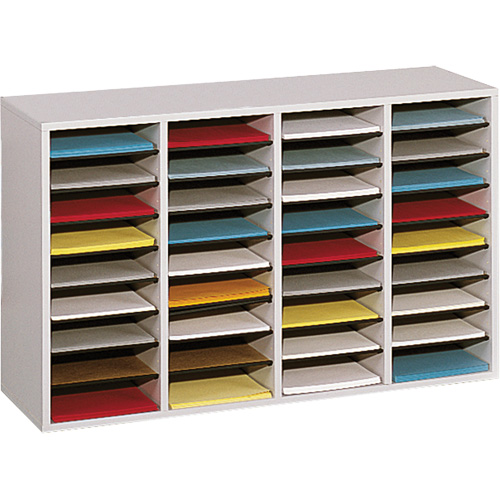 Casier &agrave; compartiments r&eacute;glable pour documentation, Stationnaire, 36 fentes, Bois, 39-1/4" la x 11-3/4" p x 24" h Equipex
