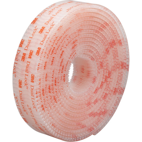 Dual Lock Reclosable Fastener, Self-Mating, 50 yds x 1/2", Adhesive, Clear Equipex