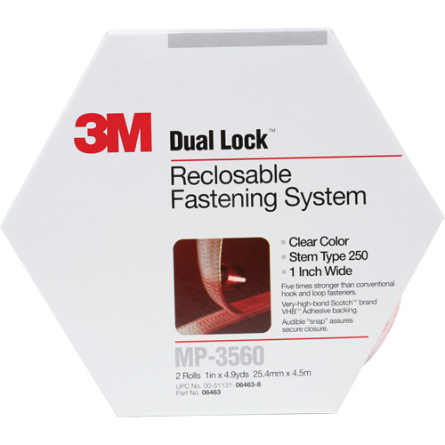 Dual Lock Reclosable Fastener, Self-Mating, 5 yds x 1", Adhesive, Clear Equipex