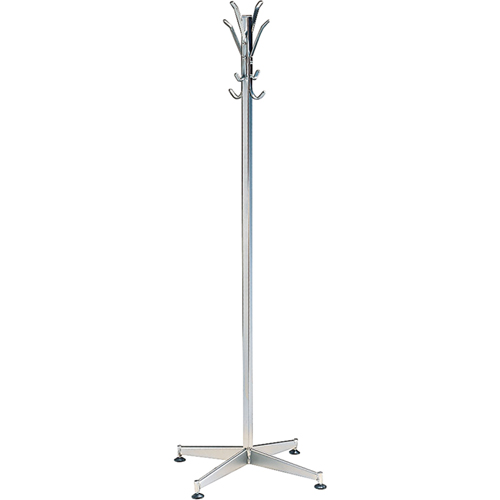 Coat Tree, 60" H, Steel, Chrome, 8 Hook(s) Equipex