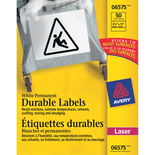 &eacute;tiquettes TrueBlock, Polyester, 11" lo x 8,5" h, Blanc Equipex