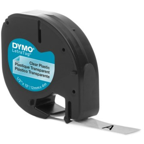 Labels for LetraTag Plus LT100-H, 12 mm x 157-12/25", Black on Clear Equipex