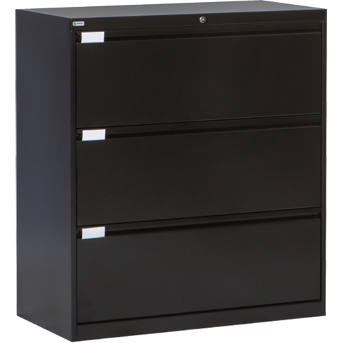Lateral Filing Cabinet, Steel, 3 Drawers, 36" W x 18" D x 40-1/16" H, Black Equipex