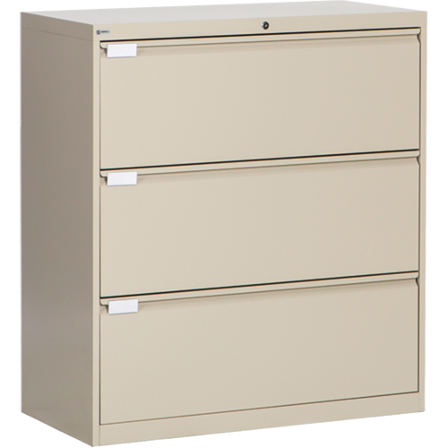 Lateral Filing Cabinet, Steel, 3 Drawers, 36" W x 18" D x 40-1/16" H, Beige Equipex